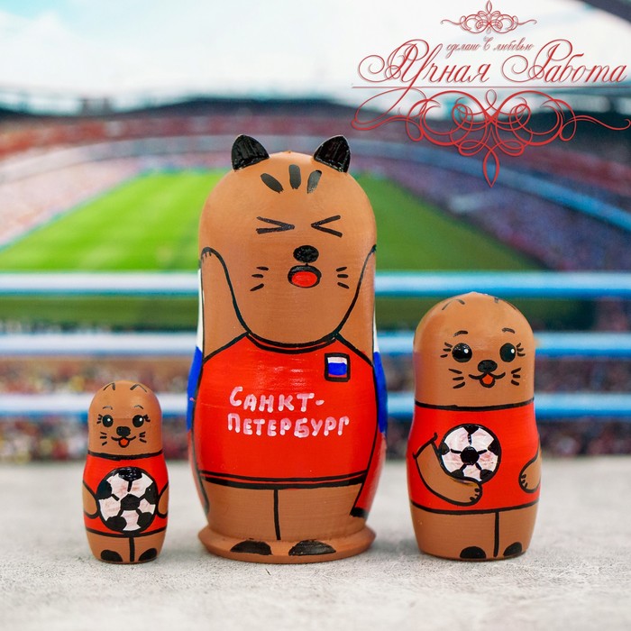 Матрешка 3 кукольная "Кот. Санкт-Петербург" 11 см