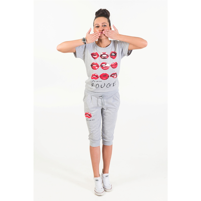 Комплект женский (футболка, бриджи) 146 цвет серый меланж, р-р 46