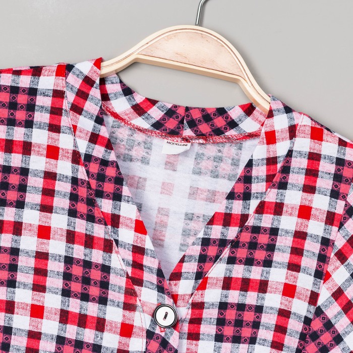 Халат женский на пуговицах 735 цвет красно-белая клетка, р-р 50