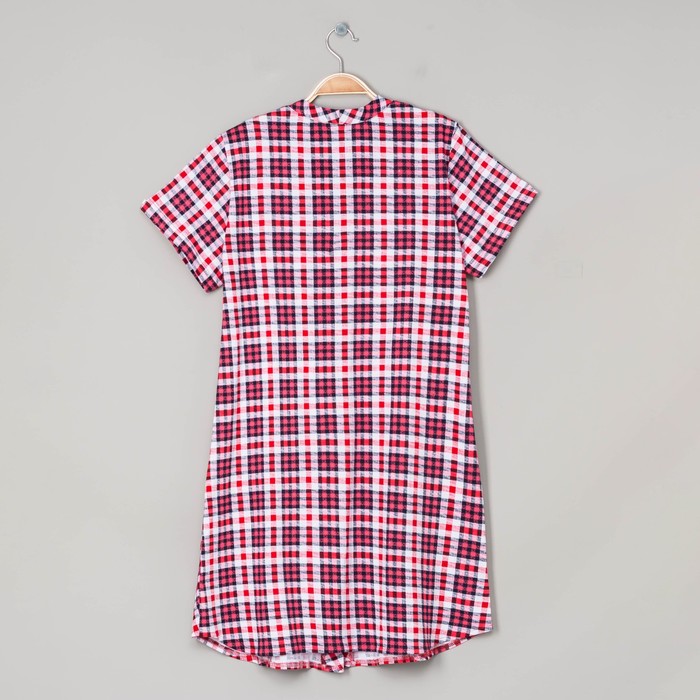 Халат женский на пуговицах 735 цвет красно-белая клетка, р-р 50