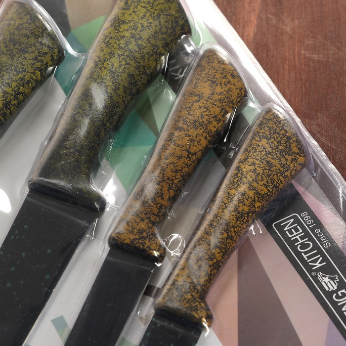 Набор кухонный "Глори", 6 предметов: 5 ножей лезвие 8/12,5/19,5/20/20 см, овощечистка, цвет зеленый