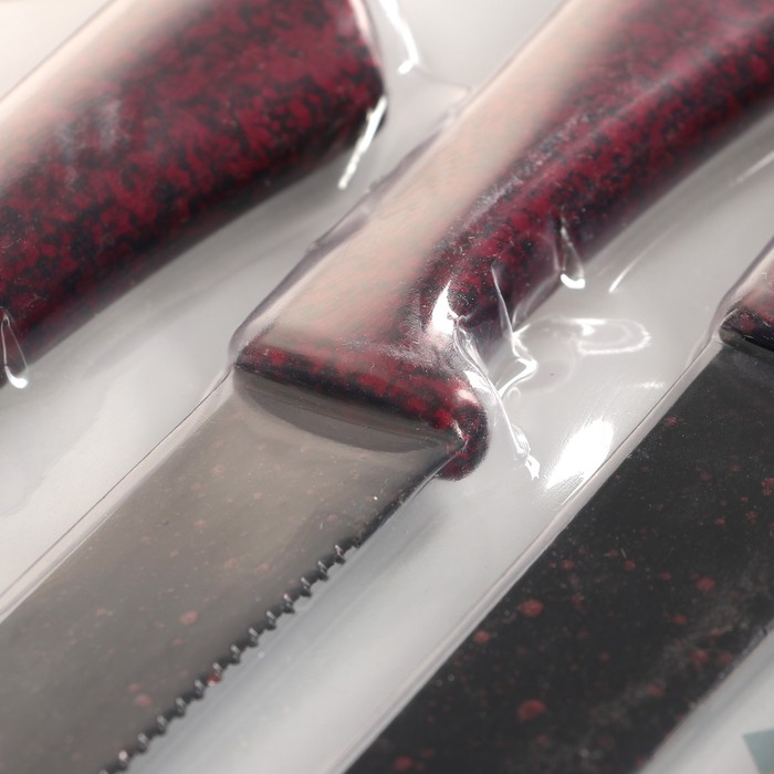 Набор кухонный "Глори", 6 предметов: 5 ножей лезвие 8/12,5/19,5/20/20 см, овощечистка, цвет красный