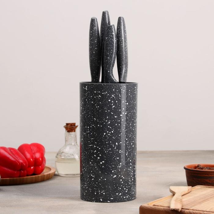 Набор кухонный "Космос", 5 ножей в подставке, лезвие 8/12,5/19,5/20/20 см, цвет черный