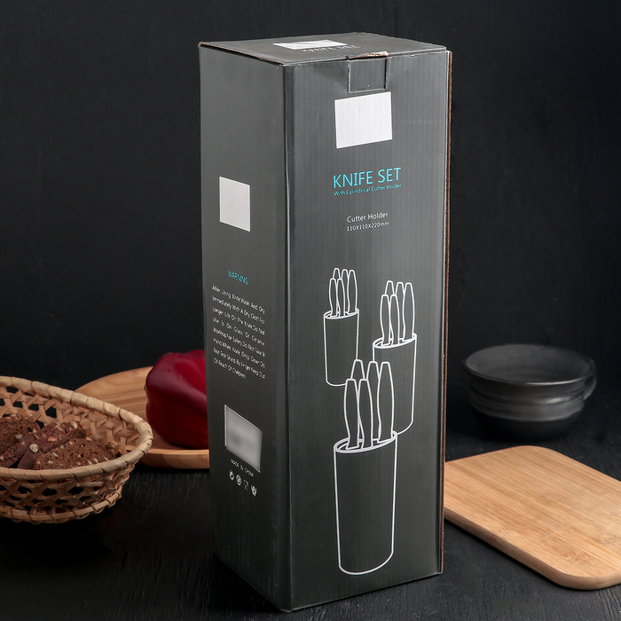 Набор кухонный "Космос", 5 ножей в подставке, лезвие 8/12,5/19,5/20/20, цвет красный