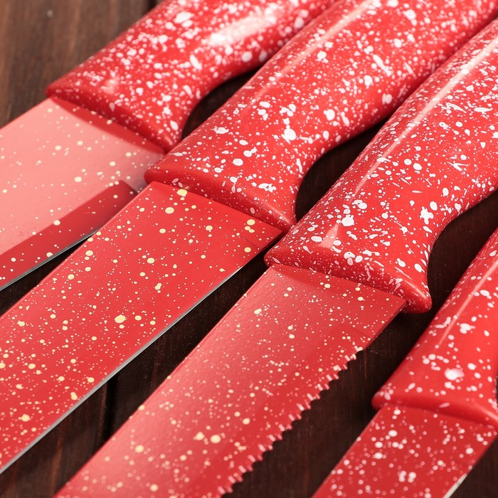 Набор кухонный "Космос", 5 ножей в подставке, лезвие 8/12,5/19,5/20/20, цвет красный