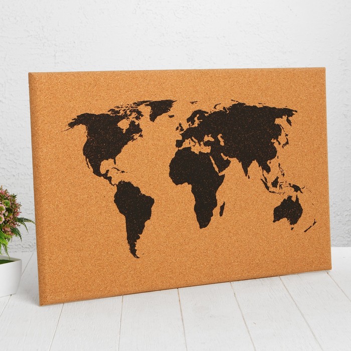 Доска пробковая под кнопки "Карта мира", 60 × 40 см, кнопки в комплекте