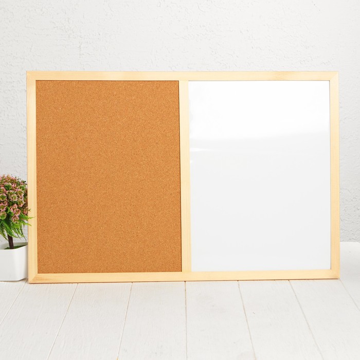 Доска 60 × 40 см, 2 поверхности: пробка под кнопки, магнитно-маркерная, маркер в комплекте