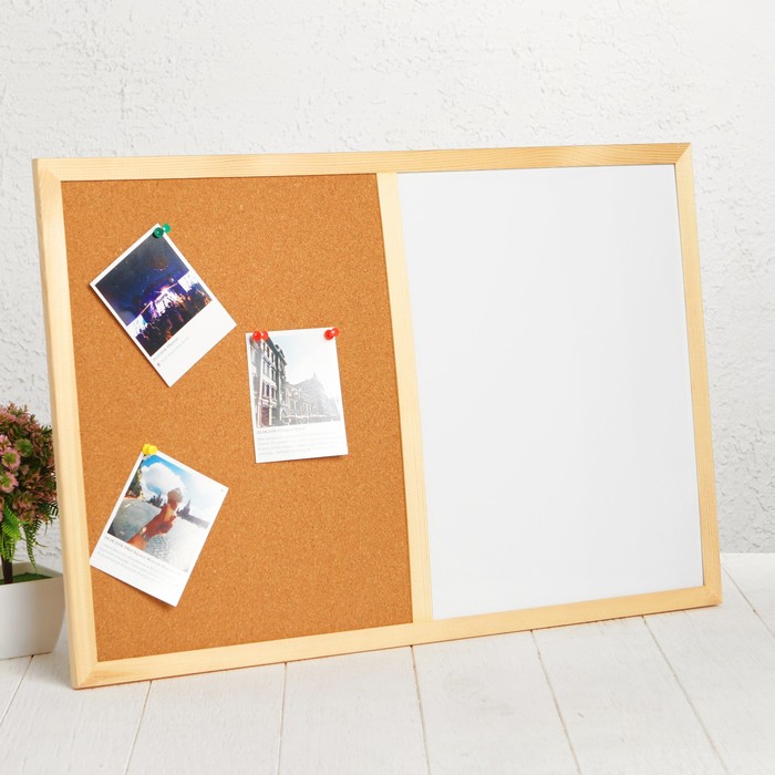 Доска 60 × 40 см, 2 поверхности: пробка под кнопки, магнитно-маркерная, маркер в комплекте