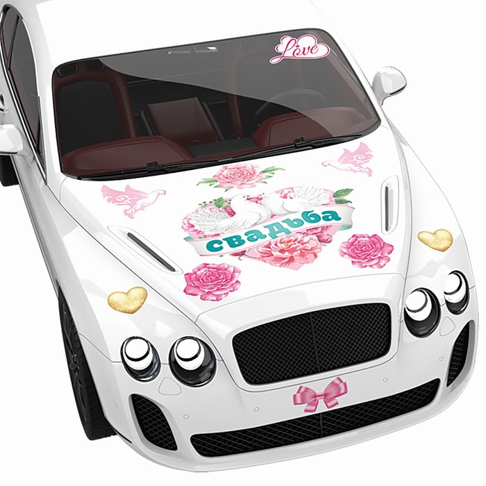 Набор свадебных наклеек "Лебеди, розы"