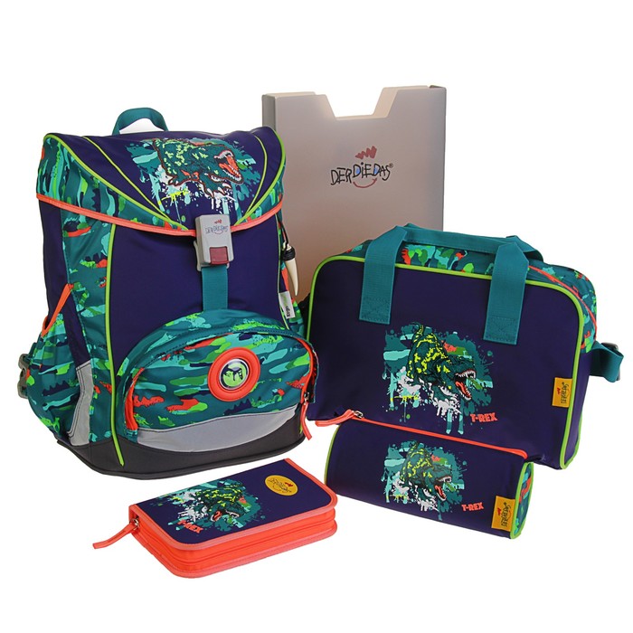 Ранец на замке с кулиской DerDieDas 405 Ergoflex 40*33*23 мал наполн "Тираннозавр" 8405051