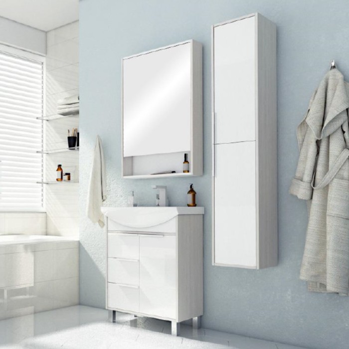 Комплект: тумба Акватон "Рико" 65 1A213301RIB90 цвет белый/Ясень фабрик, раковина "Смайл 65"   35971