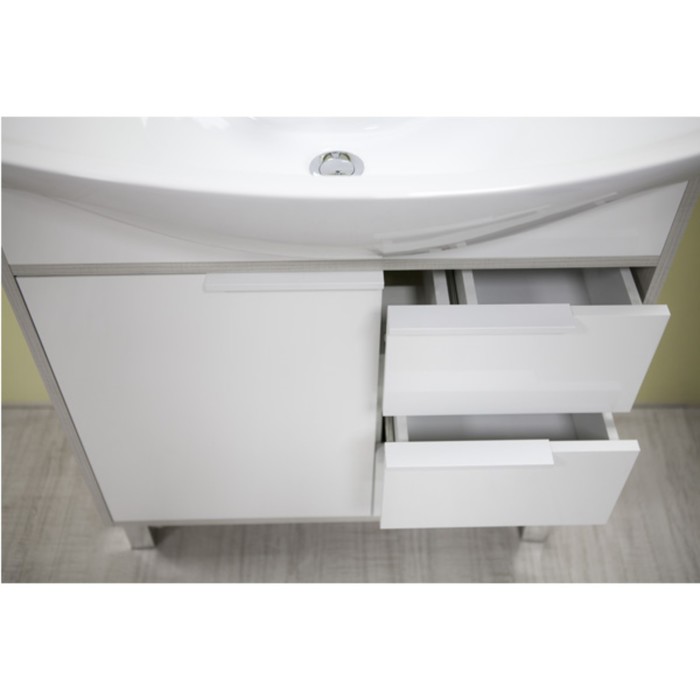 Комплект: тумба Акватон "Рико" 80 1A215401RIB90 цвет белый/Ясень фабрик, раковина "Смайл 80"   35971