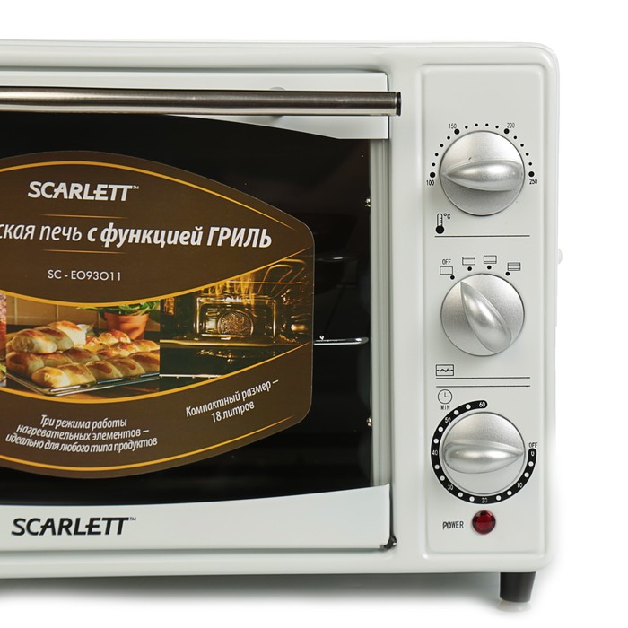 Электропечь Scarlett SC-EO93O11, 1500 Вт, 18 л, таймер, температура до 250 С, белая