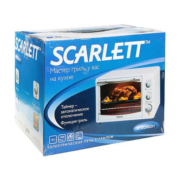 Электропечь Scarlett SC-EO93O11, 1500 Вт, 18 л, таймер, температура до 250 С, белая
