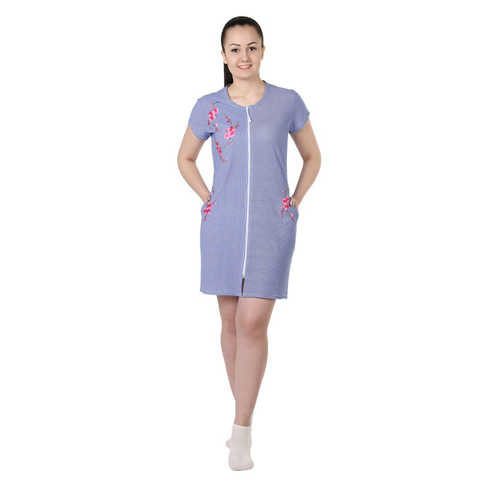 Халат женский на молнии Сакура с вышивкой цвет синий, р-р 52