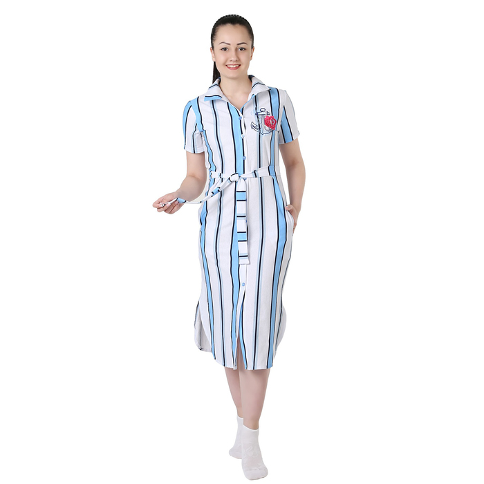 Халат женский на пуговицах Якорь цвет голубая полоса, р-р 52