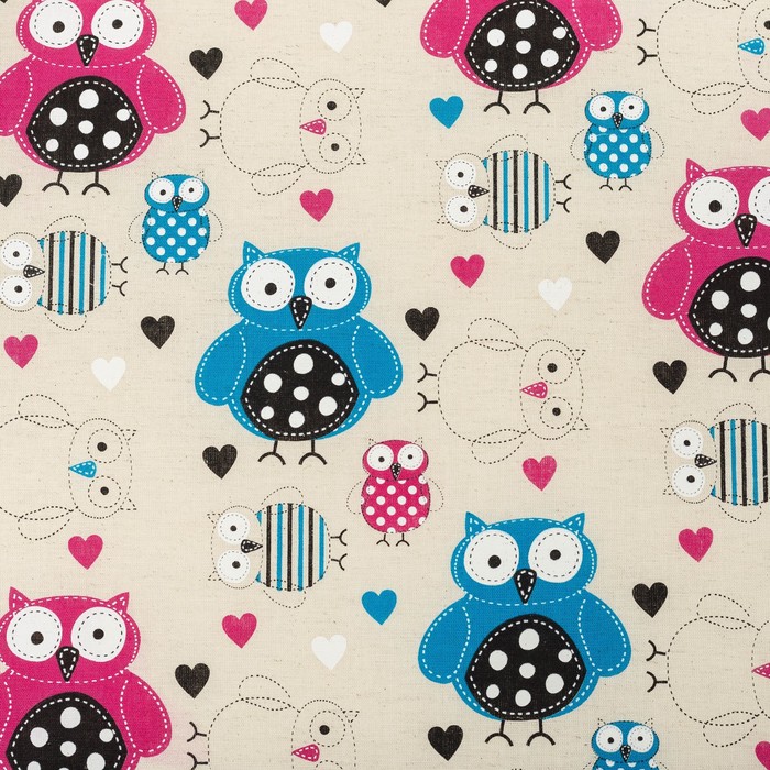 Подушка на стул Совы заплатки 39х39см, полулен, 50%хл, 50%лен, поролон