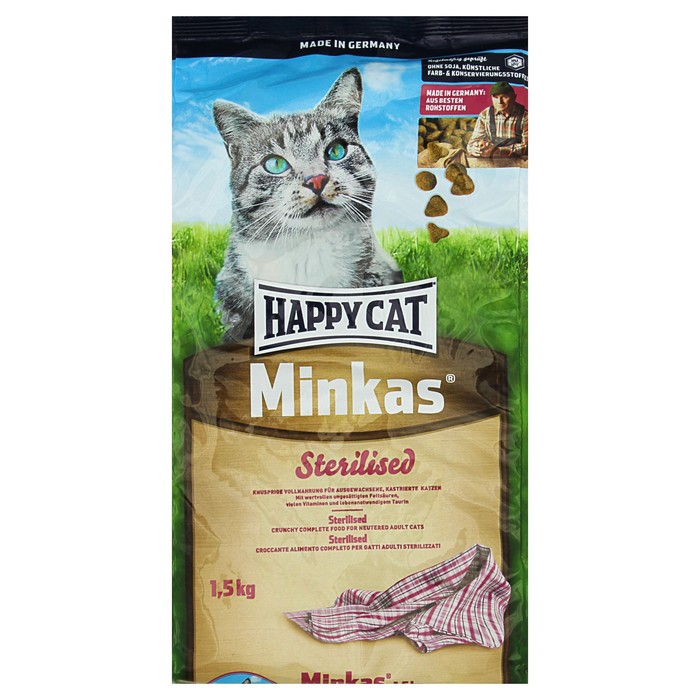 Сухой корм Happy Cat Minkas Sterilised для стерилизованных кошек, 1.5 кг