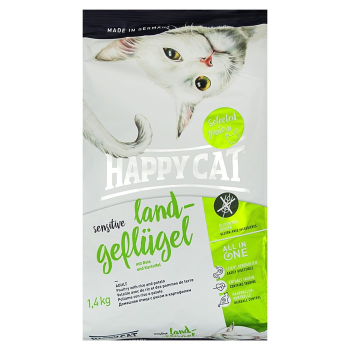 Сухой корм Happy Cat Sensitive для кошек, домашняя птица, 1.4 кг