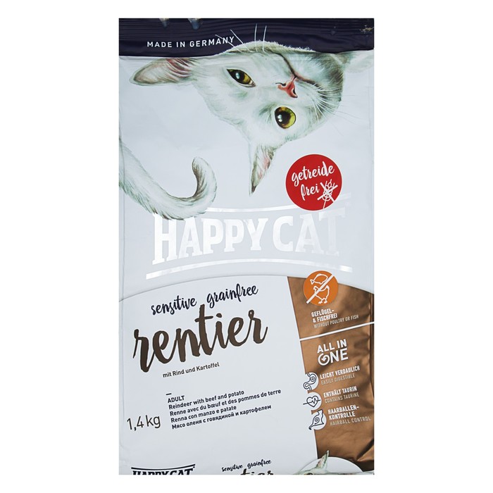 Сухой корм Happy Cat Sensitive Grain Free для кошек, оленина, 1.4 кг