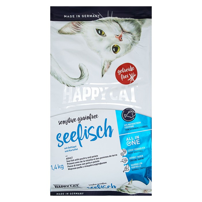 Сухой корм Happy Cat Sensitive Grain Free для кошек, морская рыба, 1.4 кг