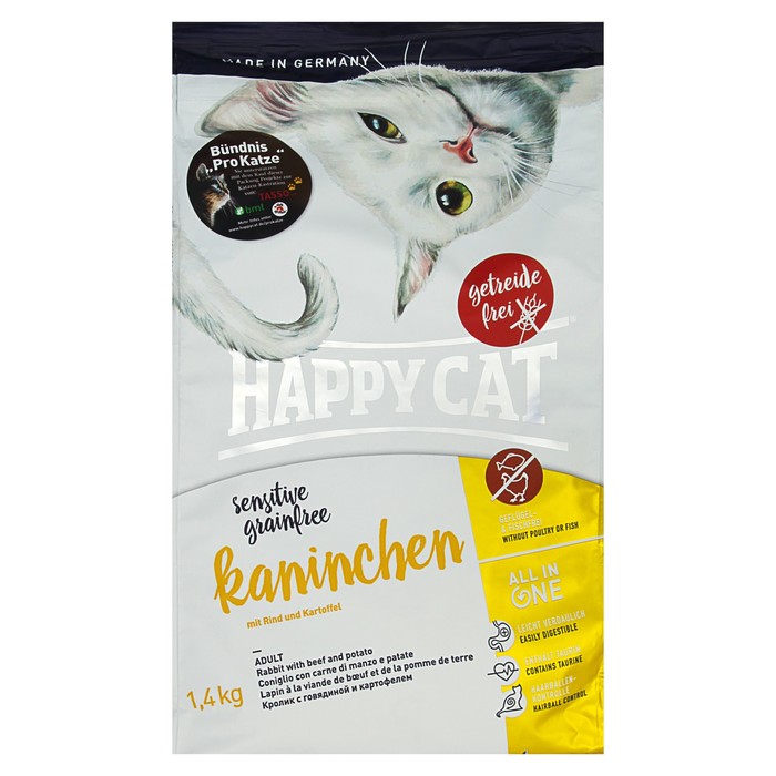 Сухой корм Happy Cat Sensitive Grain Free для кошек, кролик, 1.4 кг
