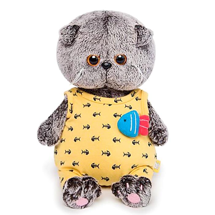 Мягкая игрушка "Басик BABY" в жёлтом комбинезоне с рыбкой, 20 см