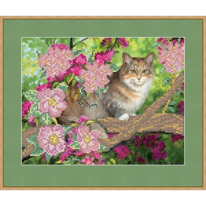 Схема для вышивки бисером "Котик в цветах"