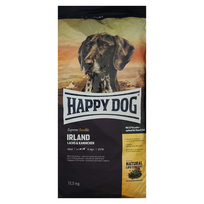 Сухой корм Happy Dog Irland для собак, лосось/кролик, 12.5 кг
