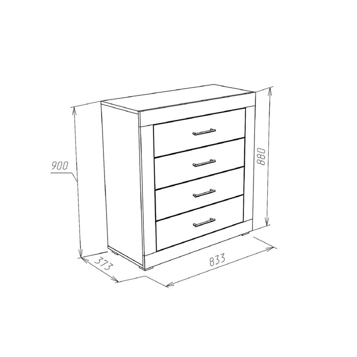 Комод "Мартин", 833х373х880 мм, ЛДСП, 4 ящика, цвет дуб