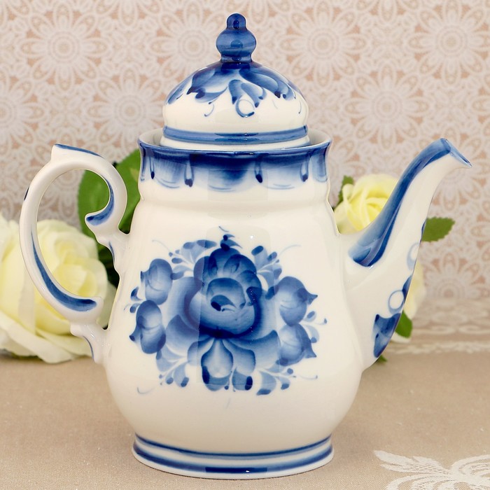 Чайник "Чародейка", гжель, фарфор, 2с