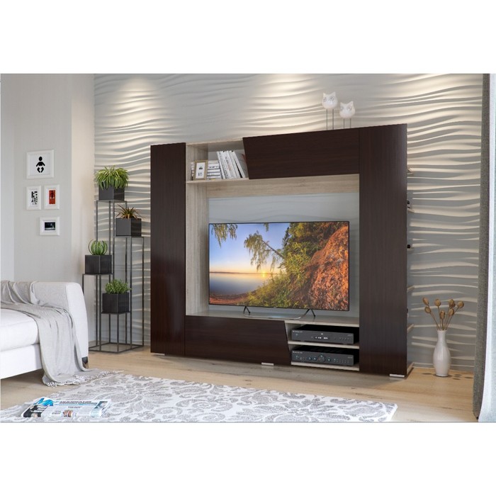 Тумба ТВ ПРАЙМ 1900х380х1600 Дуб Сонома / Венге