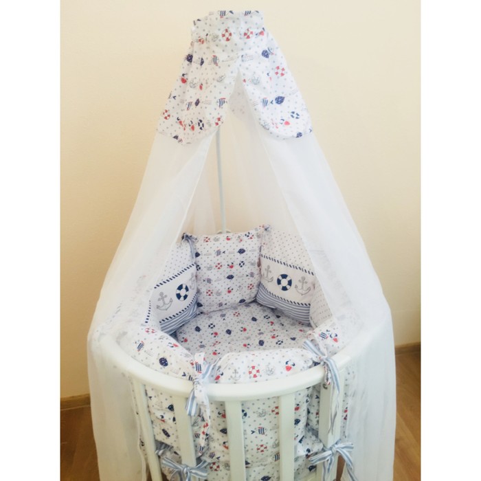 Комплект в круглую кроватку SEA KIDS, 21 предмет, сатин