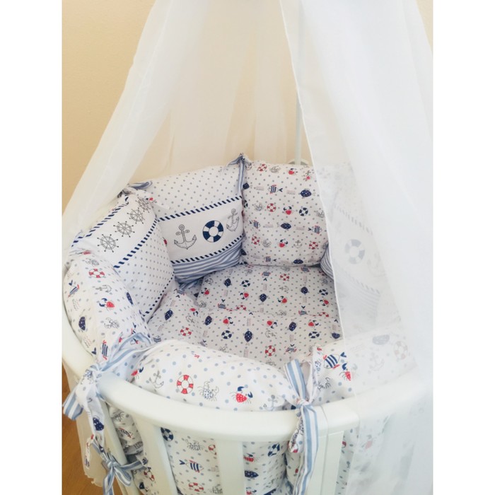 Комплект в круглую кроватку SEA KIDS, 21 предмет, сатин