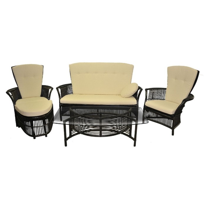 Комплект "Лаундж" 1стол + 2 кресла + 1 оттоманка + 1 диван black