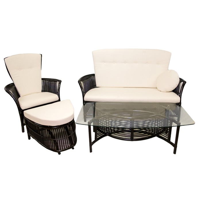 Комплект "Лаундж" 1стол + 2 кресла + 1 оттоманка + 1 диван black