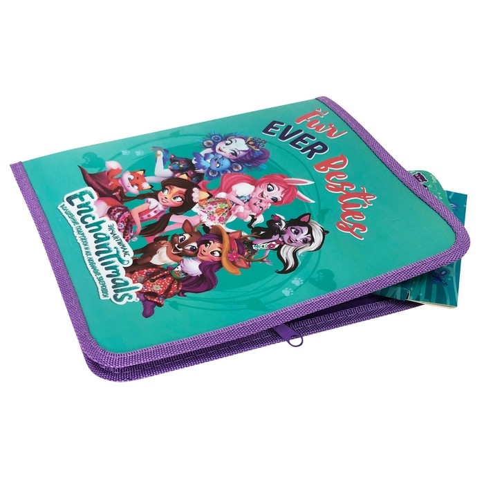 Папка для тетрадей А5, молния вокруг, пластик 450 мкм, Mattel Enchantimals, с одним отделением, дизайн с двух сторон