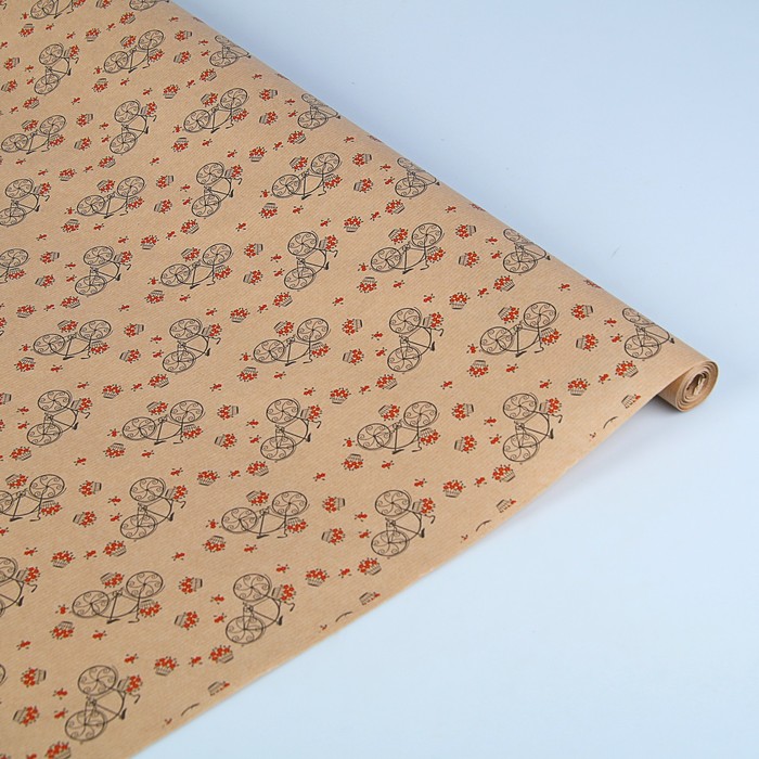 Бумага упаковочная крафт "Велосипеды", 0,72 х 10 м, 40 г