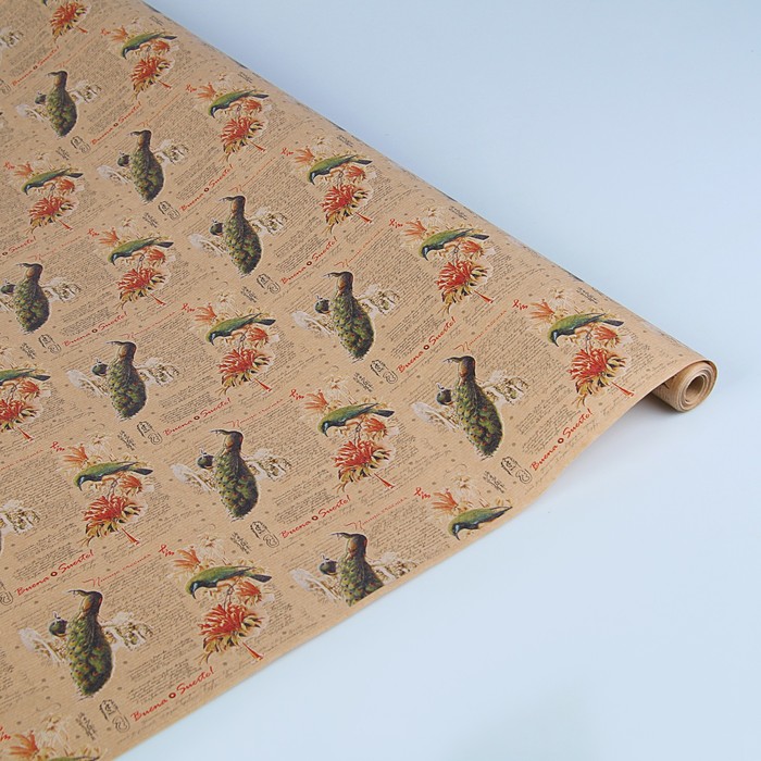 Бумага упаковочная крафт "Птица счастья", 0.72 x 10 м