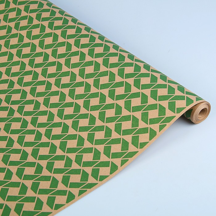 Бумага упаковочная крафт "Ромбы зелёные", 0,72 х 10 м, 70 г