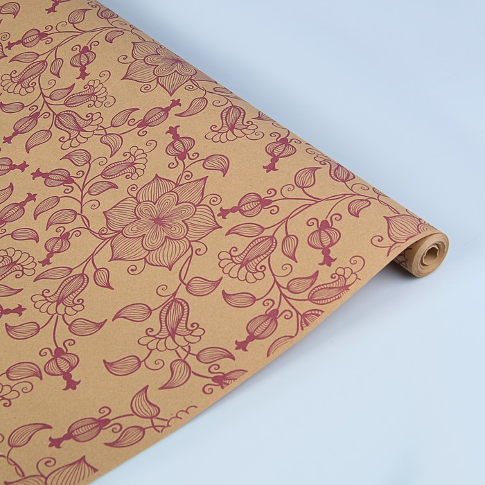 Бумага упаковочная крафт "Вьюнок полевой сиреневый", 0,72 х 10 м, 70 г