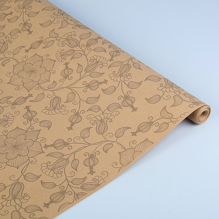 Бумага упаковочная крафт "Вьюнок полевой серый", 0,72 х 10 м, 70 г