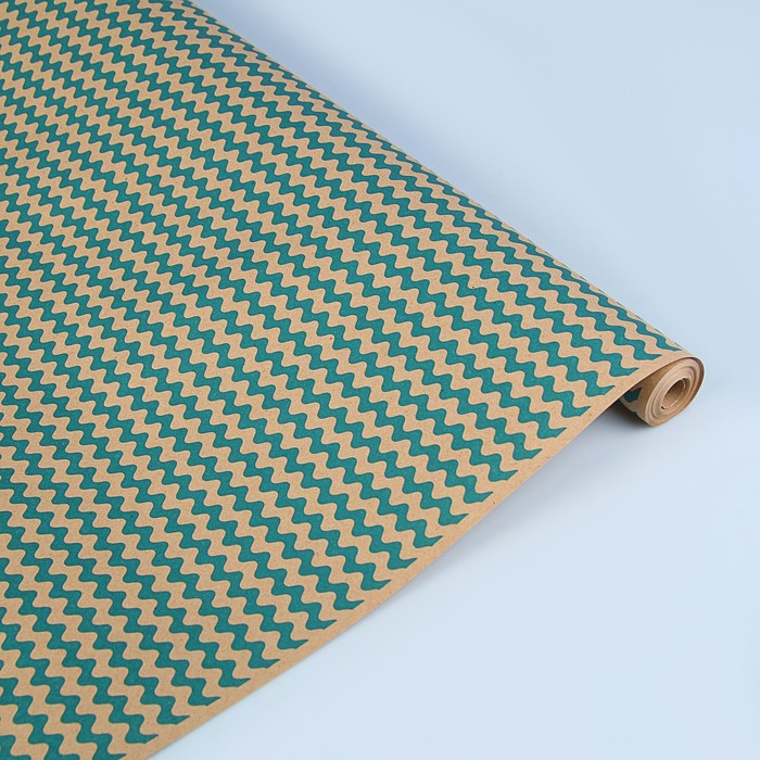 Бумага упаковочная крафт "Волны изумрудные", 0,72 х 10 м, 70 г