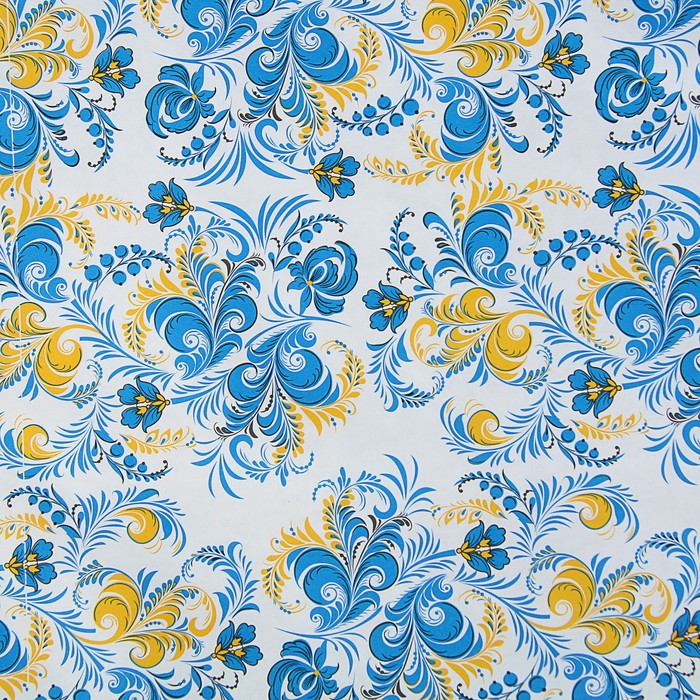 Бумага упаковочная крафт "Хохлома синяя", 0,5 х 10 м, 70 г