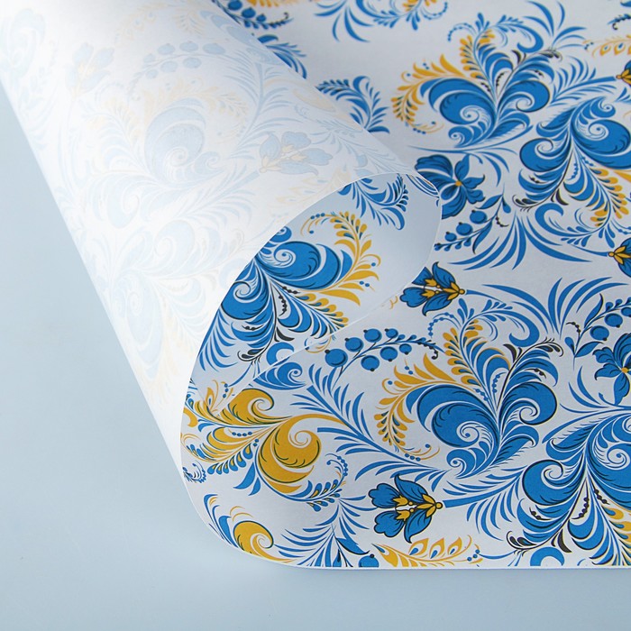 Бумага упаковочная крафт "Хохлома синяя", 0,5 х 10 м, 70 г