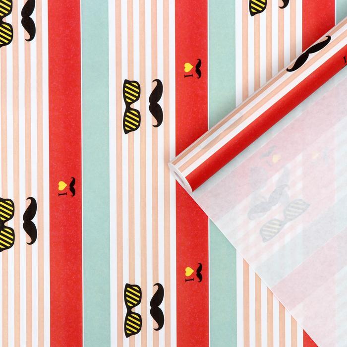 Бумага упаковочная крафт "Усы в очках", 0,5 х 10 м, 70 г