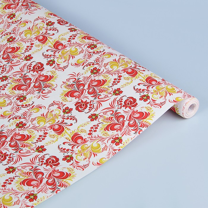 Бумага упаковочная крафт "Хохлома красная", 0,5 х 10 м, 70 г