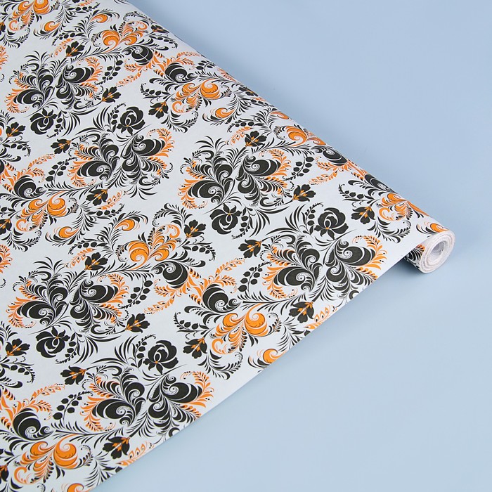 Бумага упаковочная крафт "Хохлома чёрная", 0,5 х 10 м, 70 г