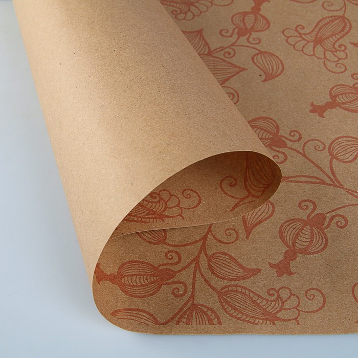 Бумага упаковочная крафт "Вьюнок полевой розовый", 0,72 х 10 м, 70 г