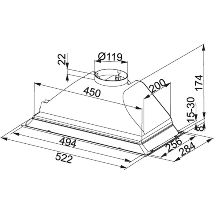 Вытяжка Franke FBI 522 XS, встраиваемая, класс Е, серебристый